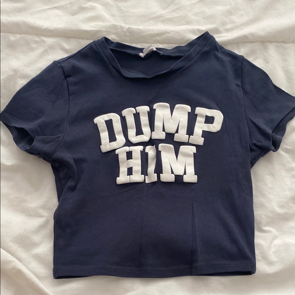 Garage Blue and White Crop Top with Varsity Print